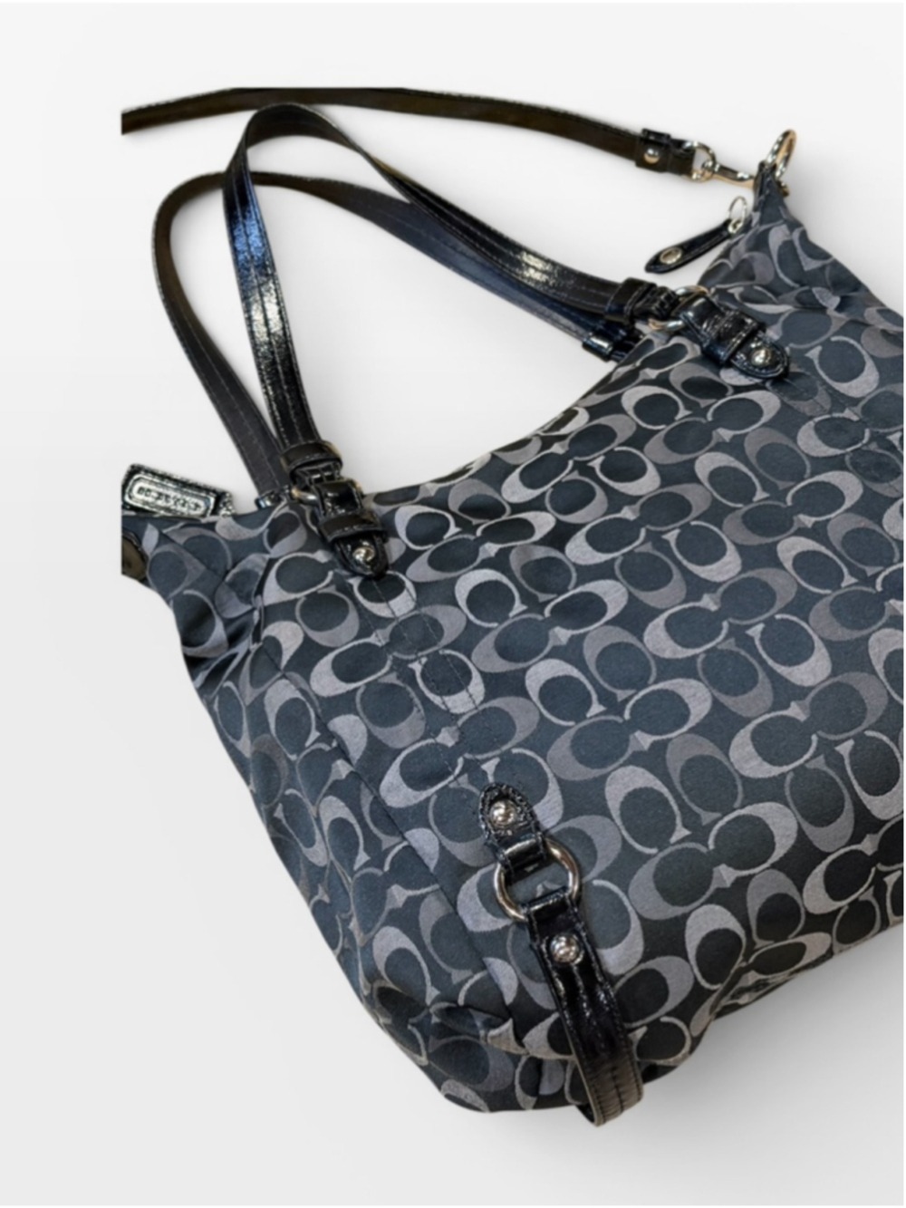 Coach Black Grey Signature C Jacquard Shoulder Bag - Picture 10 of 13